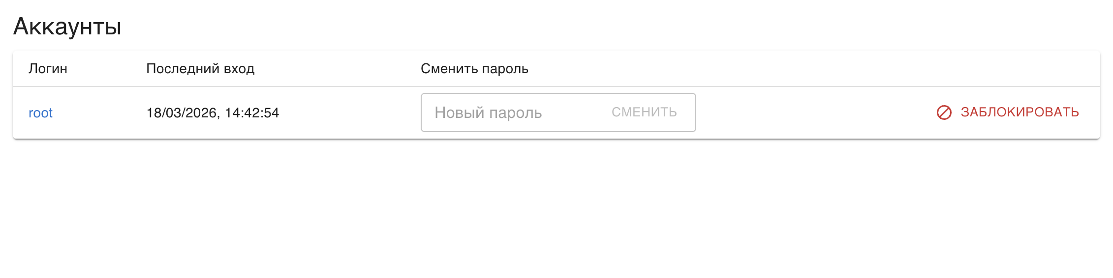 Список учетных записей