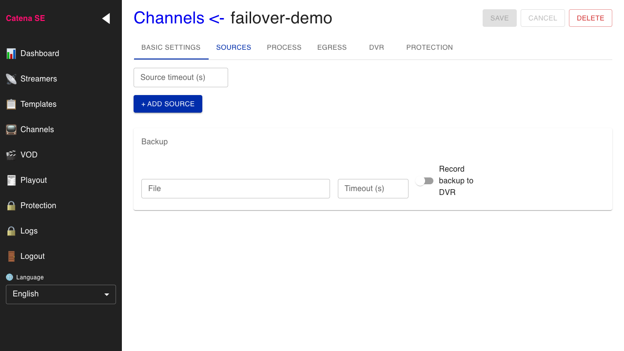 Страница канала, вкладка «Источники»