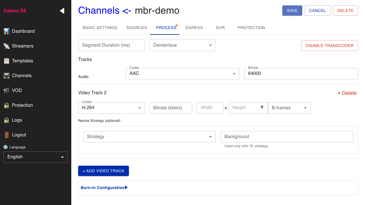 Добавленный источник видео и профили