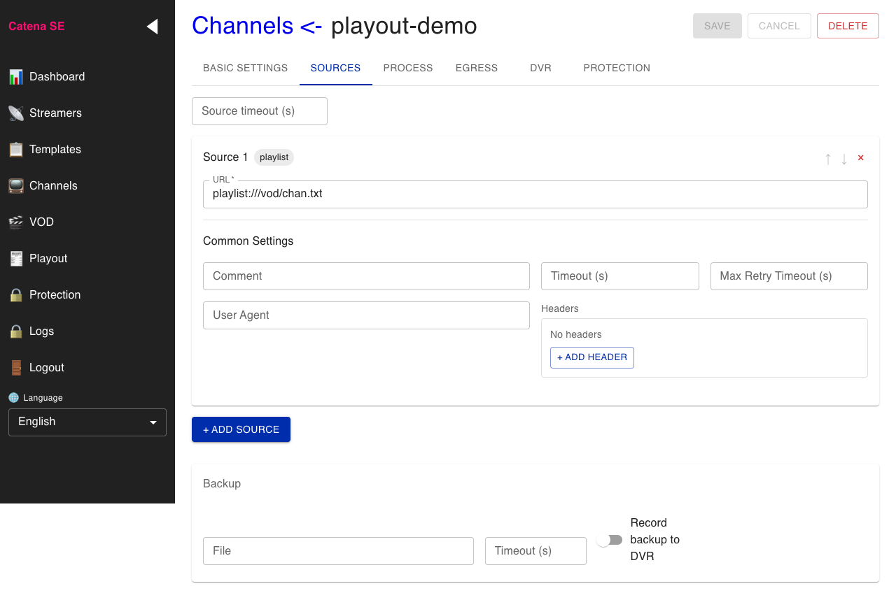 Канал с источником-плейлистом