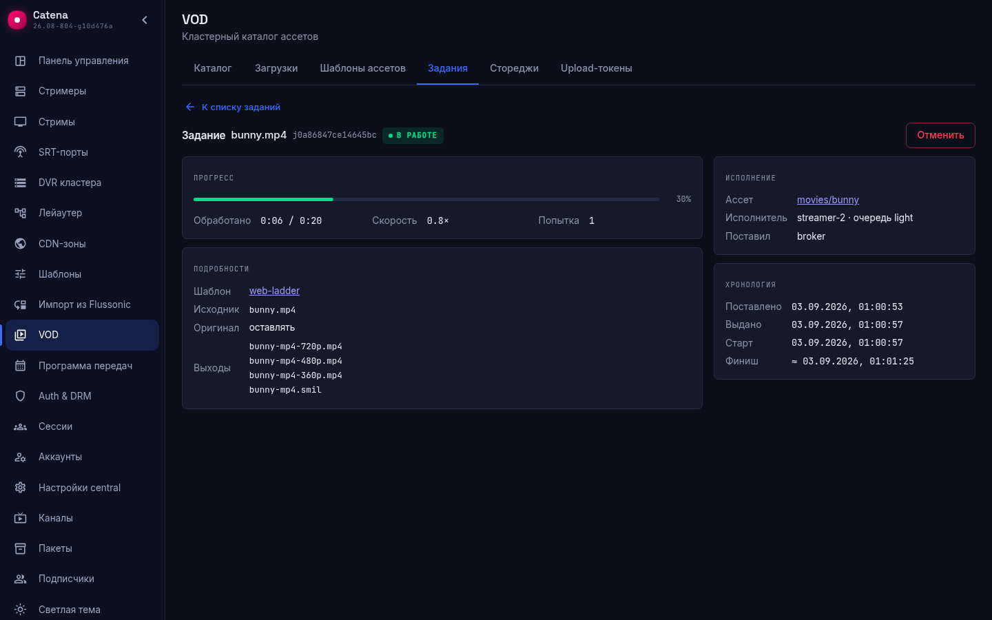 Карточка задания в работе: ход, ожидаемый финиш, подробности