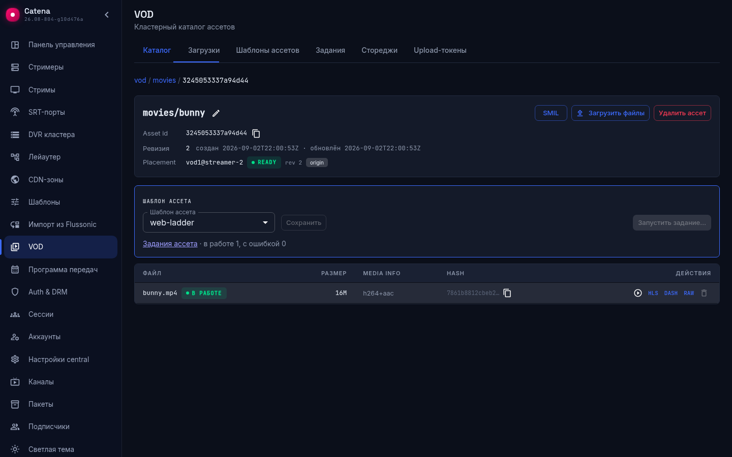 Карточка ассета во время обработки: оригинал в работе стоит первым