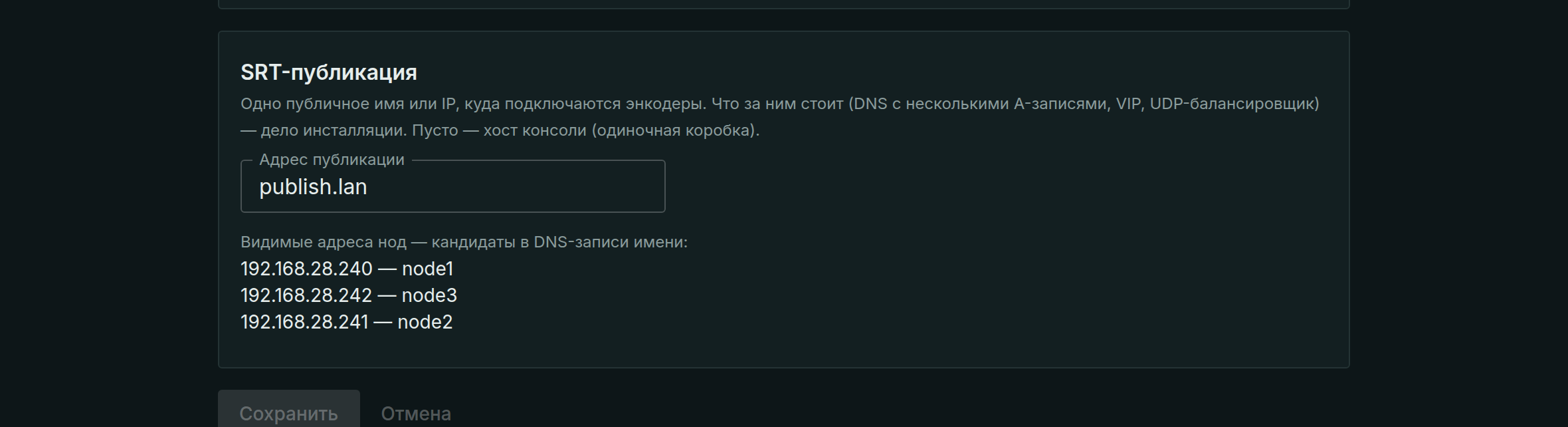 Адрес публикации и кандидаты в DNS