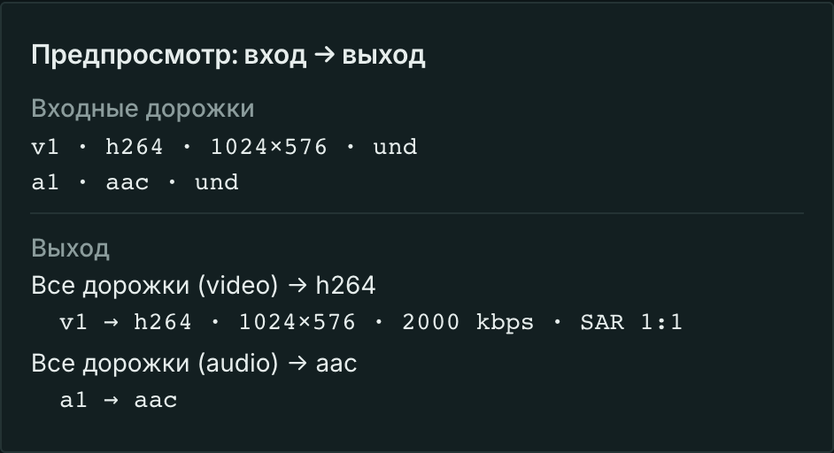 Предпросмотр входной дорожки и выхода 1024×576