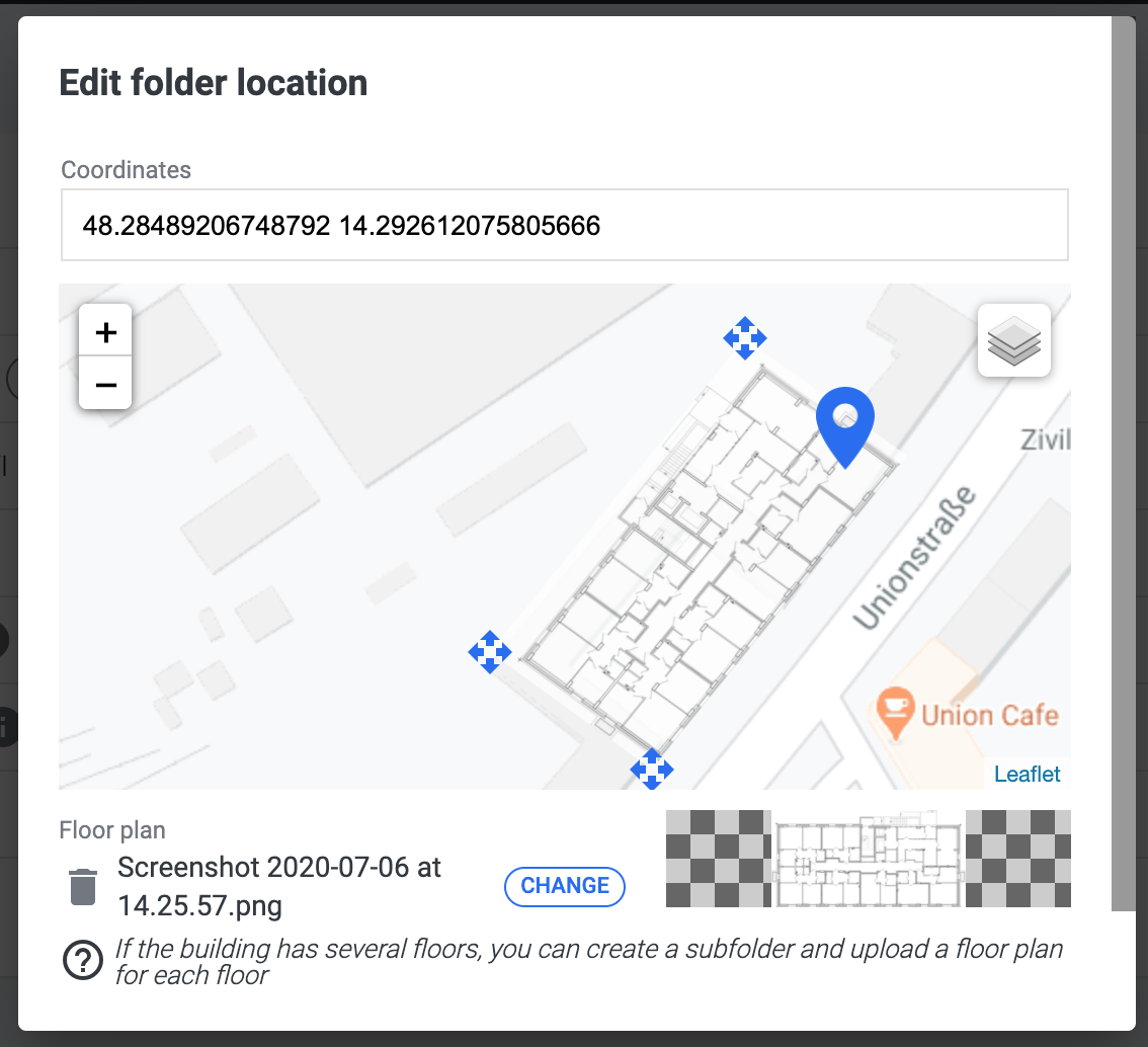 Добавление камер на план помещения