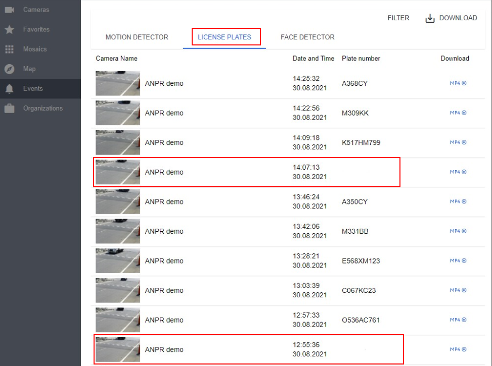 Автомобиль без номера в списке